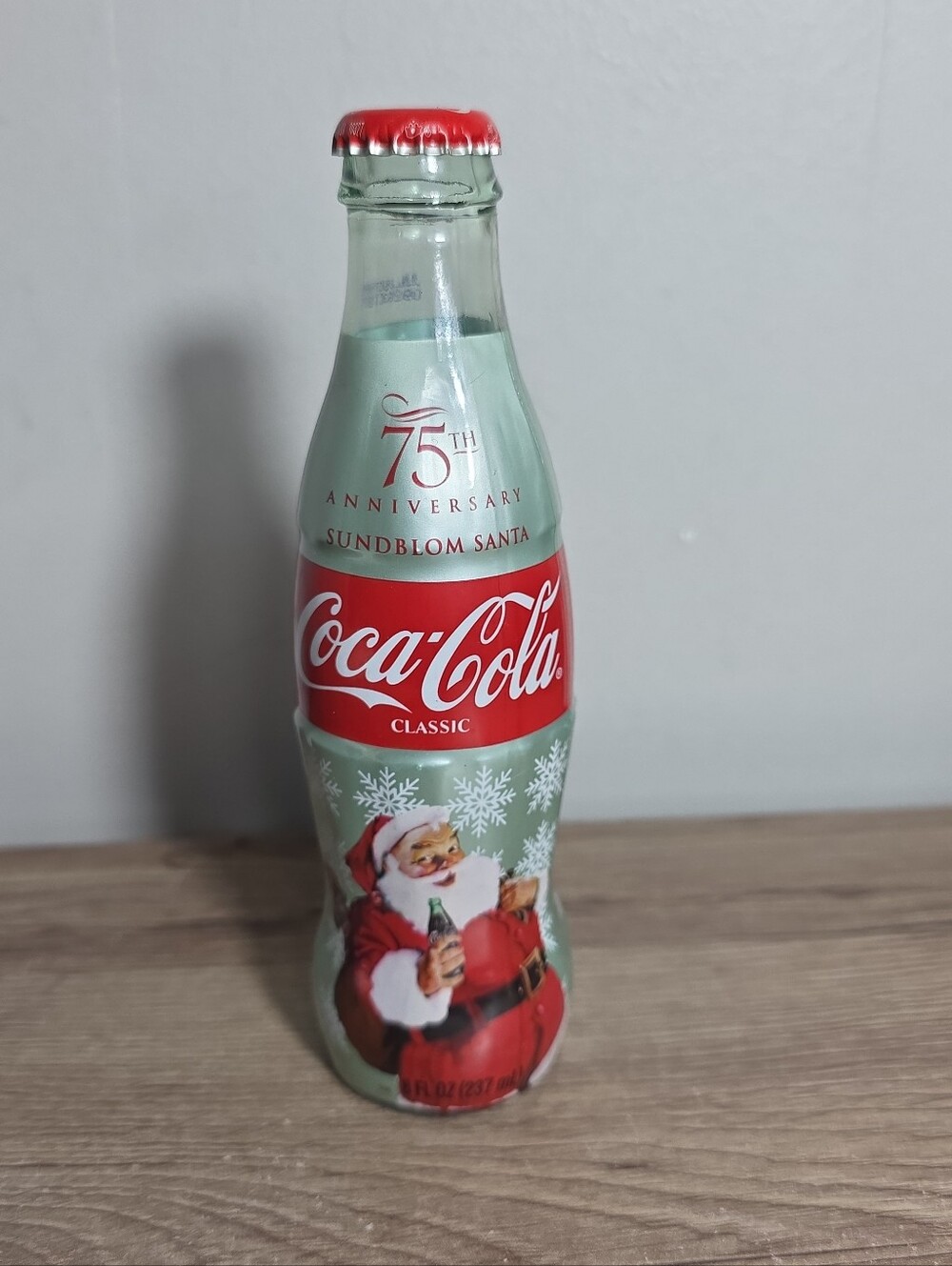 Collectible Coca Cola Vintage 75th Anniversary Santa Christmas Glass Bottle 8oz